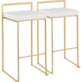 Fuji Stackable 31" Bar Stool in White Velvet & Gold Metal (Set of 2)